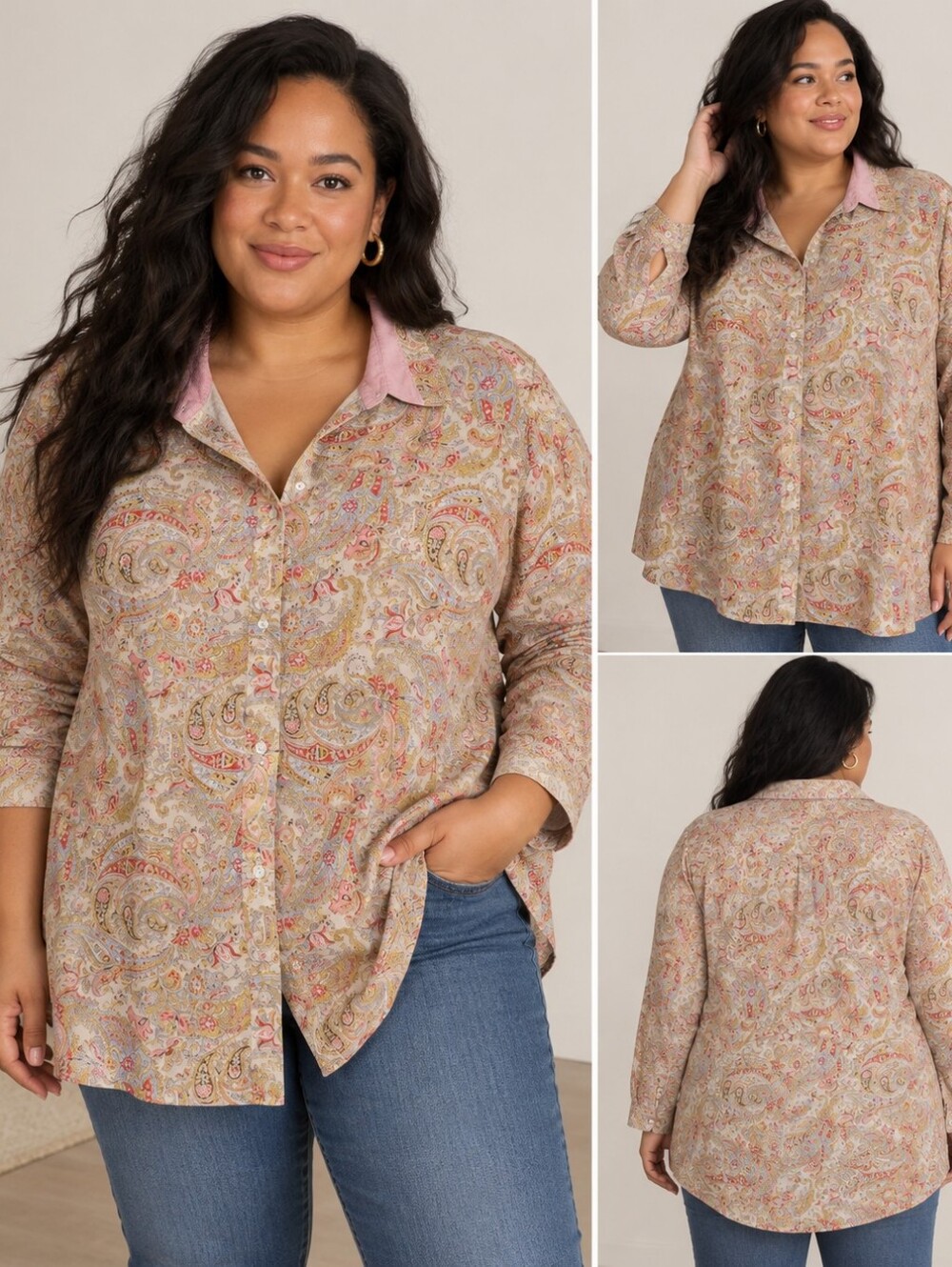 Chaps Paisley Button Down Blouse 3X Cottagecore Boho No Iron Shirt